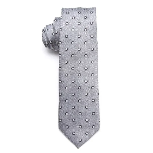 Men's silk tie with modern chevron print-Classy Men Silver Circle Skinny Tie