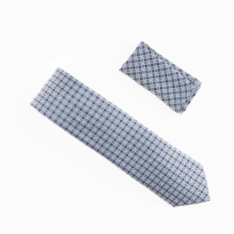 Stylish men's silk tie for evening wear-Silver, Grey and Charcoal Designed Extra Long Necktie Tie with Matching Pocket Square