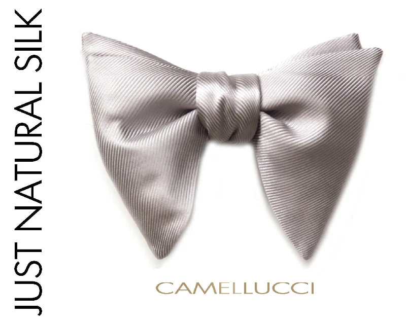 Best necktie for a formal office gathering-Silver Grey Big Butterfly Bow tie