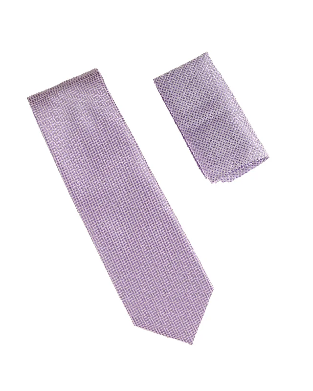 Men's slim tie for business casual look-Silver W/Lavender Designed Extra Long Necktie with Matching Pocket Square