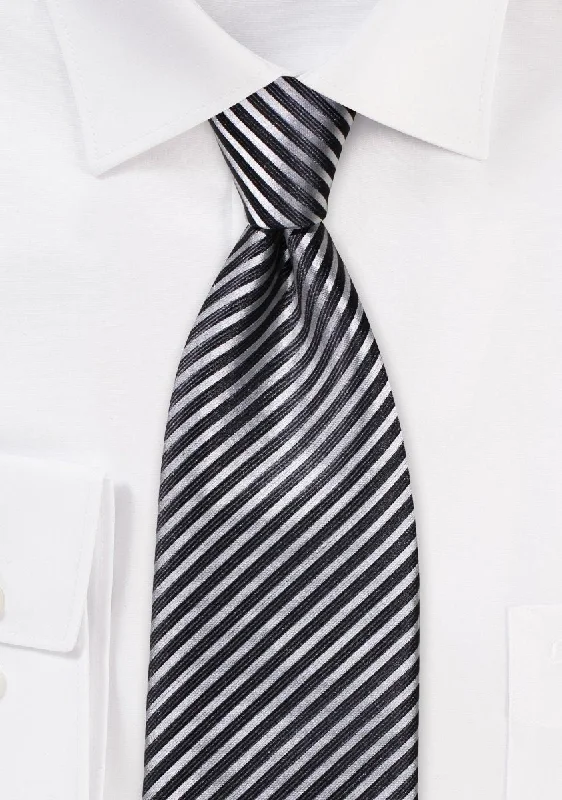 Best men's tie for summer events-Smoke Gray and Charcoal Narrow Striped Necktie