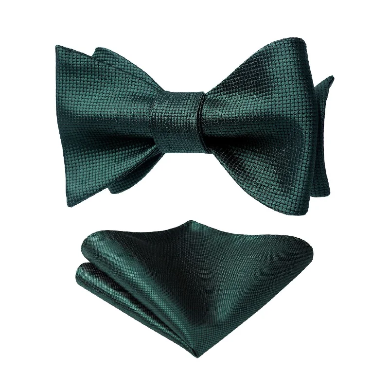 Men's tie with a luxurious shine for evening affairs-Solid Bow Tie & Pocket Square - A1-GREEN