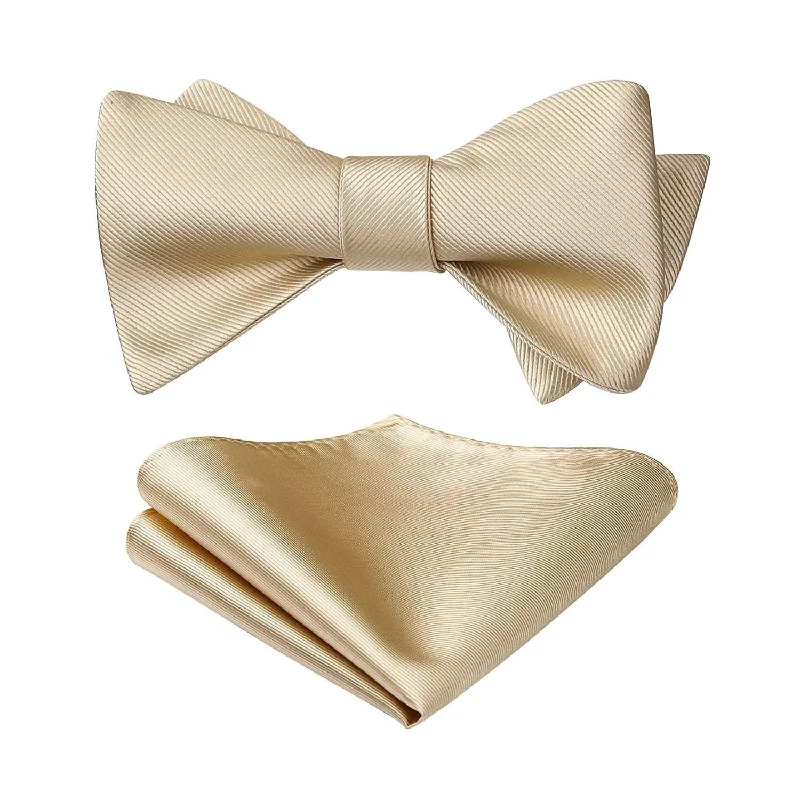 Men's tie with contrasting color blocks-Solid Bow Tie & Pocket Square - B1-CHAMPAGNE