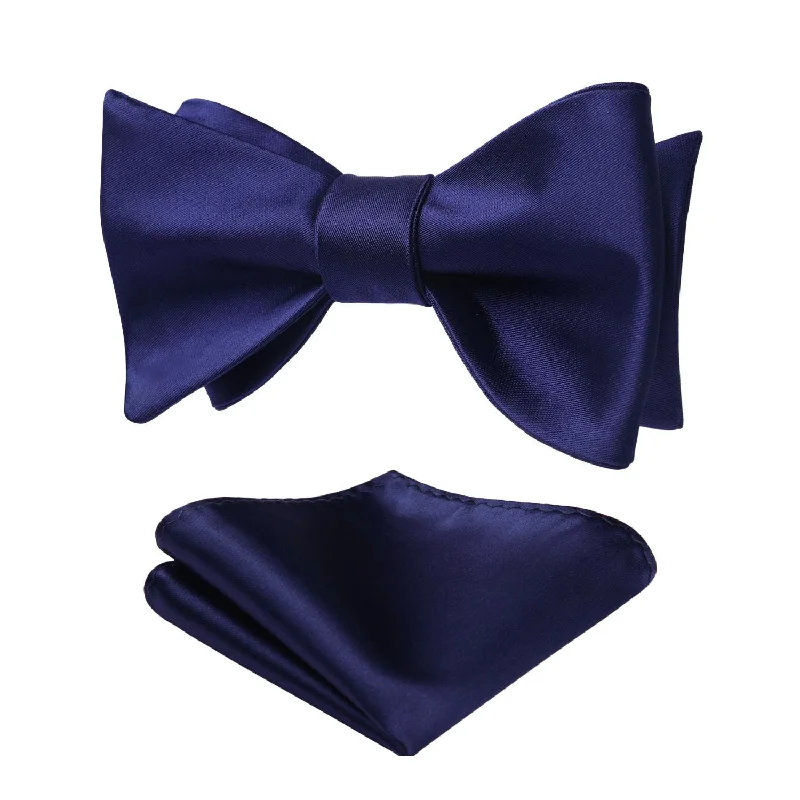 Best men's silk tie for job interviews-Solid Bow Tie & Pocket Square - D3-NAVY BLUE