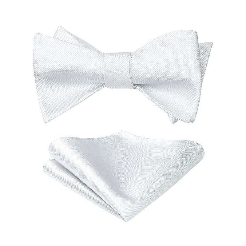 Best silk tie for summer business functions-Solid Bow Tie & Pocket Square - WHITE