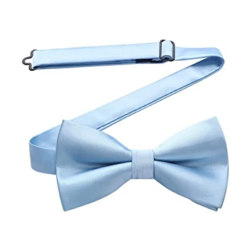 Men's tie with luxurious satin sheen-Solid Pre-Tied Bow Tie - 01-BABY BLUE