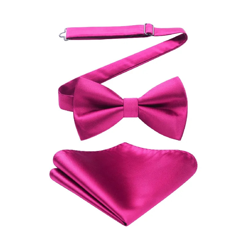 Men's tie with luxurious satin sheen-Solid Pre-Tied Bow Tie & Pocket Square - DARK PINK