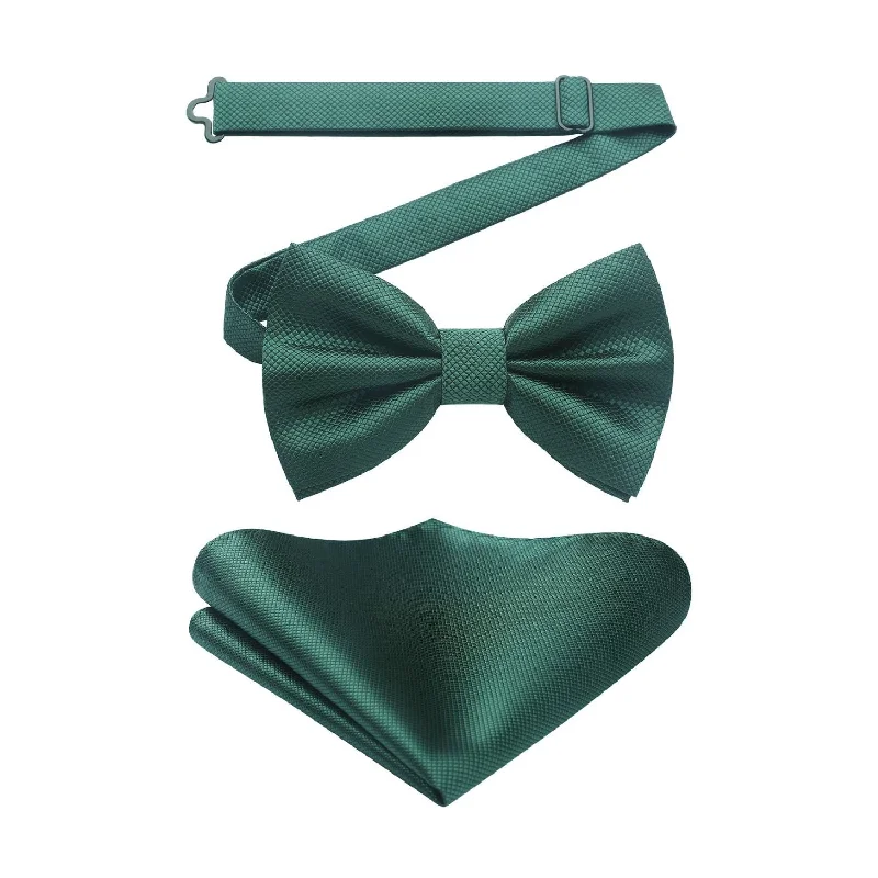 Men's tie with floral accents for a smart-casual look-Solid Pre-Tied Bow Tie & Pocket Square - G-EMERALD GREEN