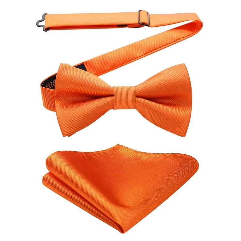 Luxury men's tie for holiday celebrations-Solid Pre-Tied Bow Tie & Pocket Square - N-BRIGHT ORANGE