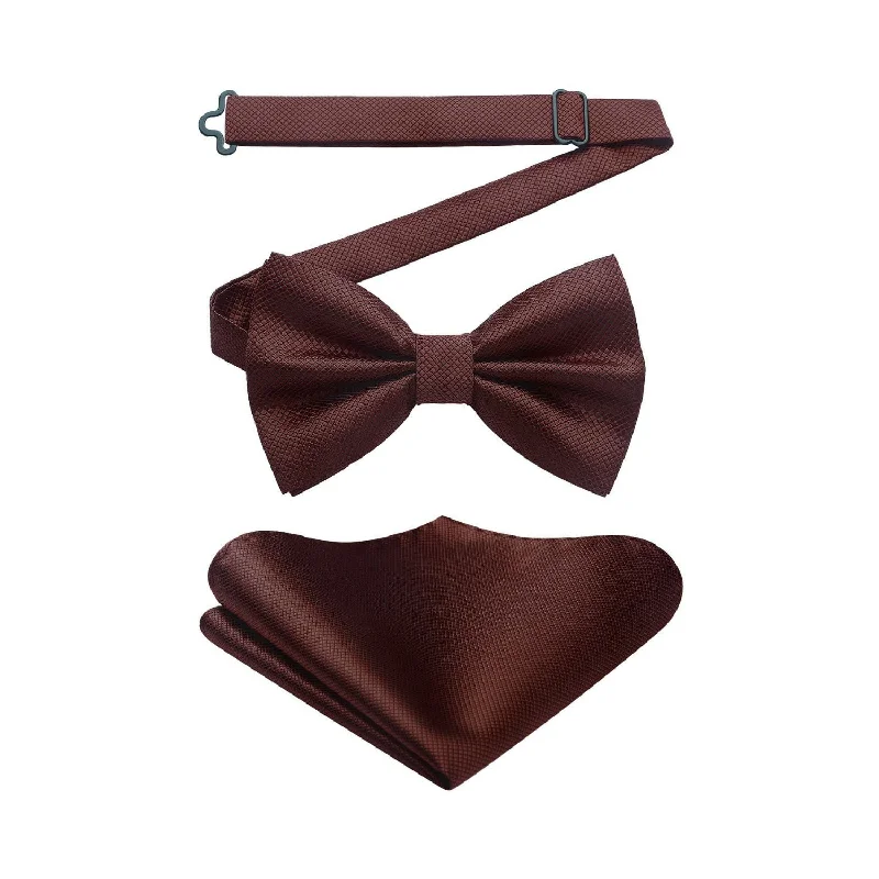 Stylish men's tie with deep color tones for formal occasions-Solid Pre-Tied Bow Tie & Pocket Square - X-BROWN 1