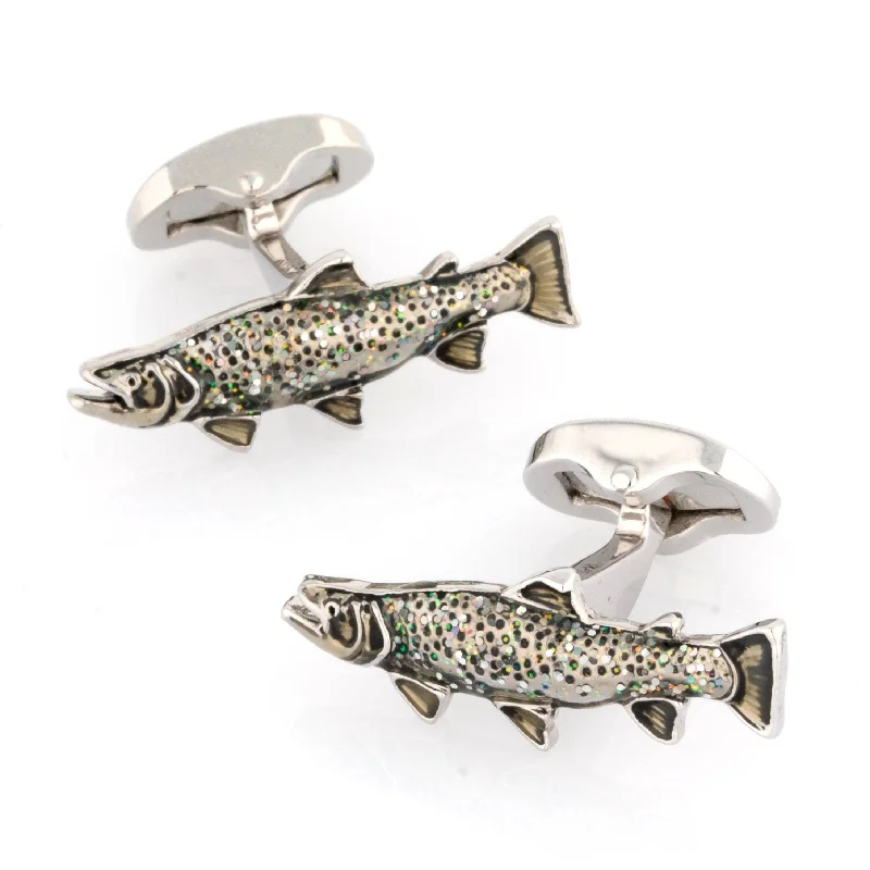 Men's tie with luxurious silk for a smooth finish-Sparkle Scaled Rainbow Trout Fish Cufflinks