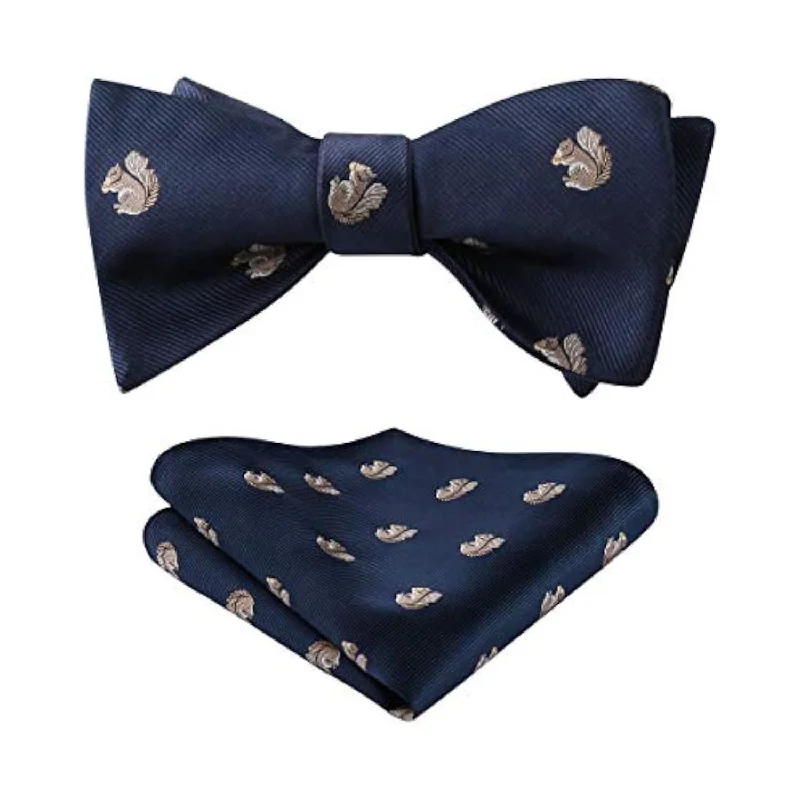 Classic men's tie for professional look-Squirrel Bow Tie & Pocket Square - BLUE