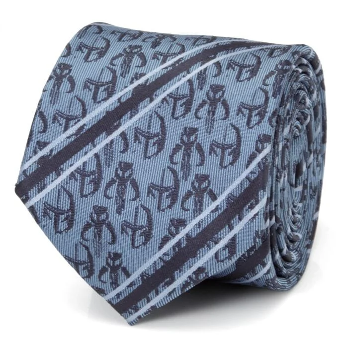 Luxury silk tie for business professionals-Star Wars Mando Navy Stripe Mens Tie