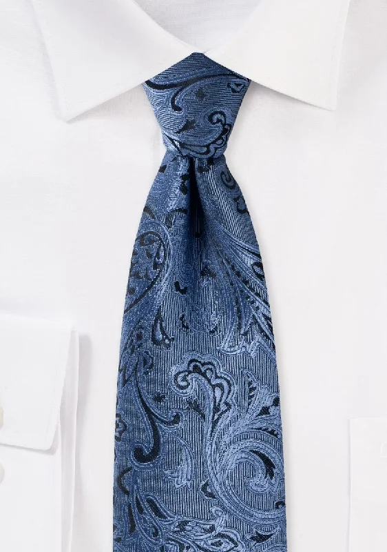 Men's tie with bold polka dots for office wear-Steel Blue Proper Paisley Necktie