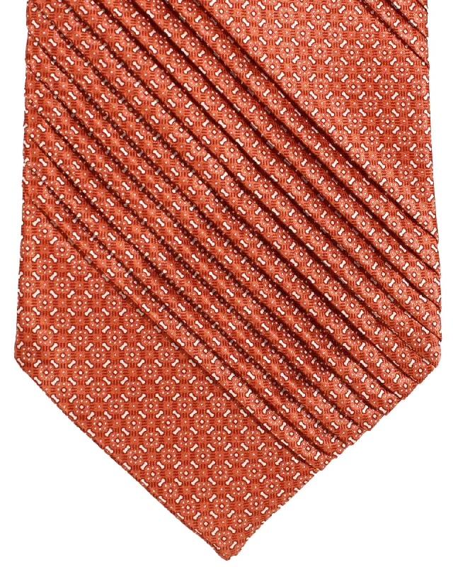 Men's tie for upscale corporate events-Stefano Ricci Pleated Silk Tie Peach Silver Micro Pattern Design