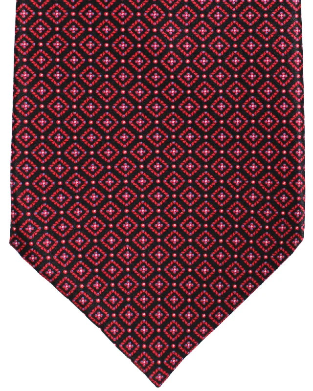 Men's tie with intricate jacquard design-Stefano Ricci Silk Tie Black Red Geometric