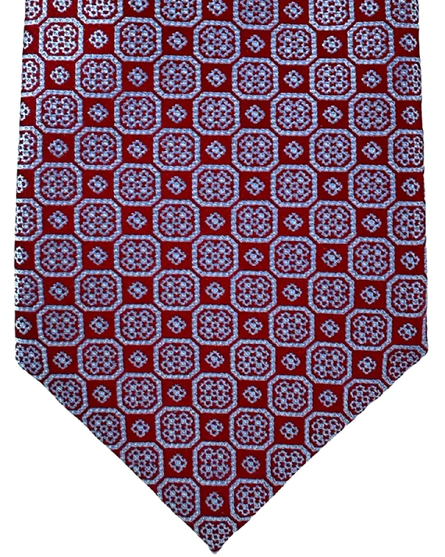 Men's tie with intricate checks for business wear-Stefano Ricci Silk Tie Bordeaux Sky Blue Medallions Design