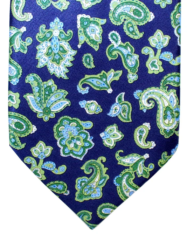 Men's tie with modern houndstooth pattern-Stefano Ricci Silk Tie Dark Blue Green Paisley