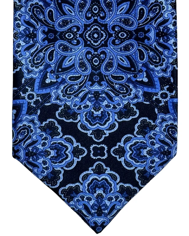 Classic men's tie with subtle designs for business-Stefano Ricci Silk Tie Dark Blue Lavender Ornamental Design