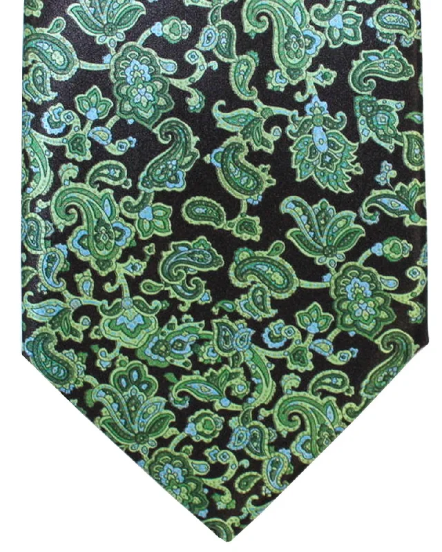 Men's silk tie for upscale dinners-Stefano Ricci Silk Tie Green Paisley SALE