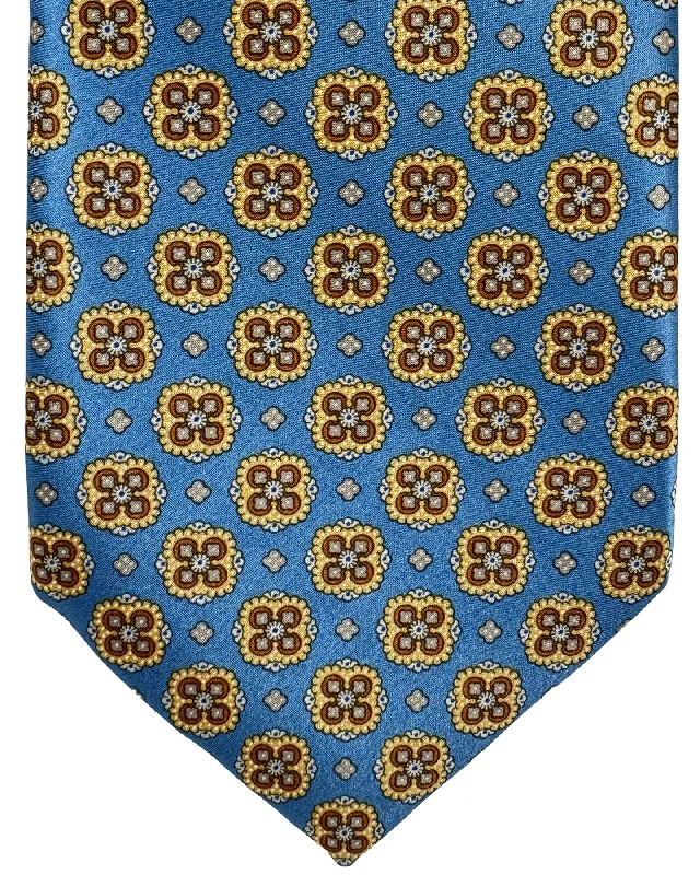 Men's tie with modern prints for a unique look-Stefano Ricci Silk Tie Metallic Blue Medallions Design