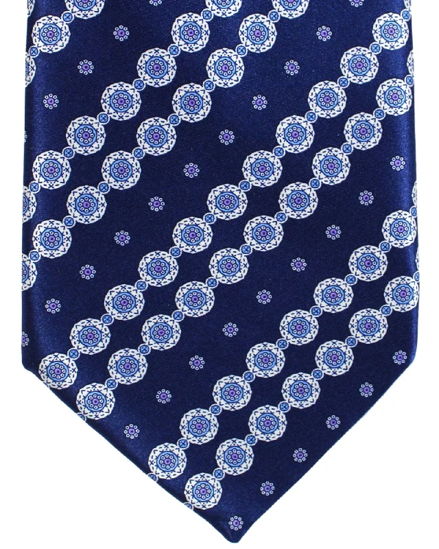 Affordable men's tie for everyday wear-Stefano Ricci Silk Tie Navy Stripes Medallions