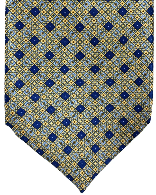 Men's tie for luxury corporate parties-Stefano Ricci Silk Tie Orange Royal Blue Micro Pattern