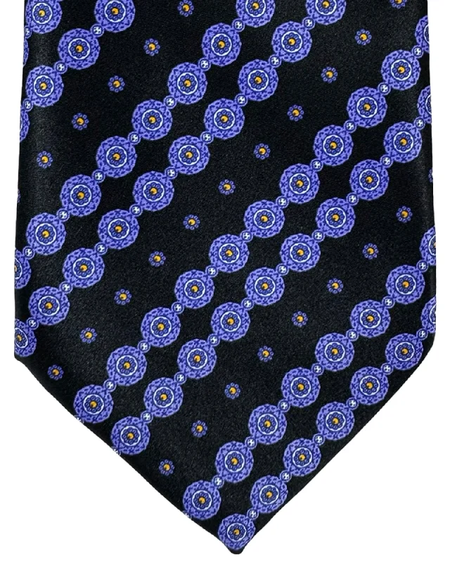 Designer men's tie with contemporary print-Stefano Ricci Silk Tie Purple Mini Flowers Stripes