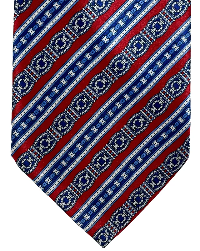 Stylish tie with modern geometric elements for casual wear-Stefano Ricci Silk Tie Red Blue Stripes