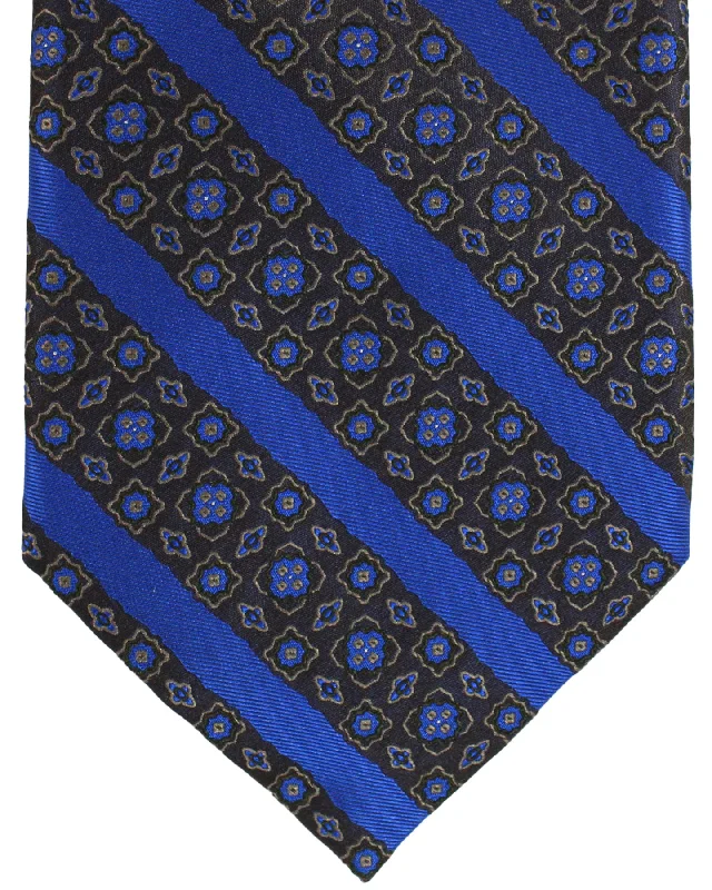 Men's tie for stylish office attire-Stefano Ricci Silk Tie Royal Blue Brown Stripes - Extra Long