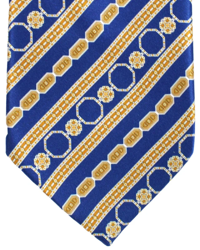 Luxury men's tie with a solid finish-Stefano Ricci Silk Tie Royal Blue Mustard Stripes