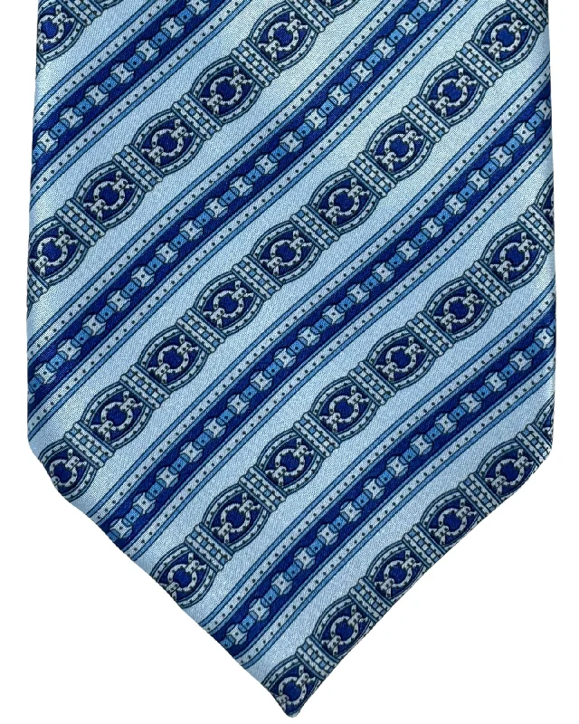 Men's silk tie for holiday parties-Stefano Ricci Silk Tie Sky Blue Royal Blue Stripes Design