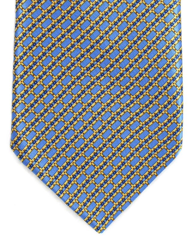 Classic men's tie with subtle design-Stefano Ricci Silk Tie Sky Blue Yellow Stripes