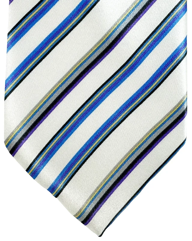 Classic men's tie for a polished, professional appearance-Stefano Ricci Silk Tie White Royal Blue Stripes