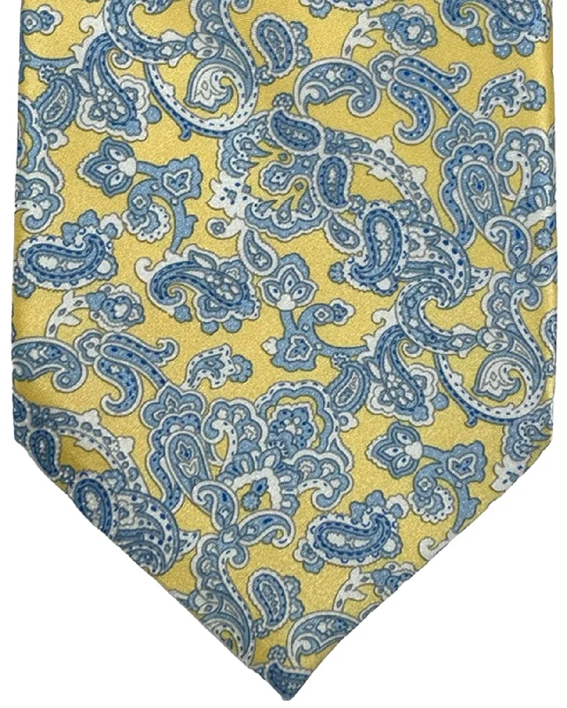 Men's tie with modern polka dot print-Stefano Ricci Silk Tie Yellow Blue Paisley Design