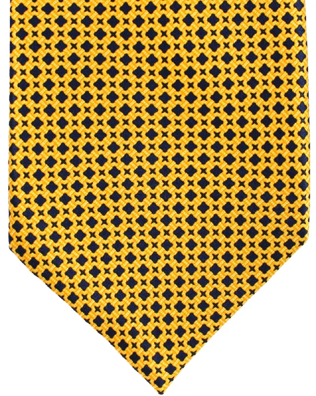 Classic men's tie with fine pinstripes-Stefano Ricci Silk Tie Yellow Orange Navy Micro Pattern