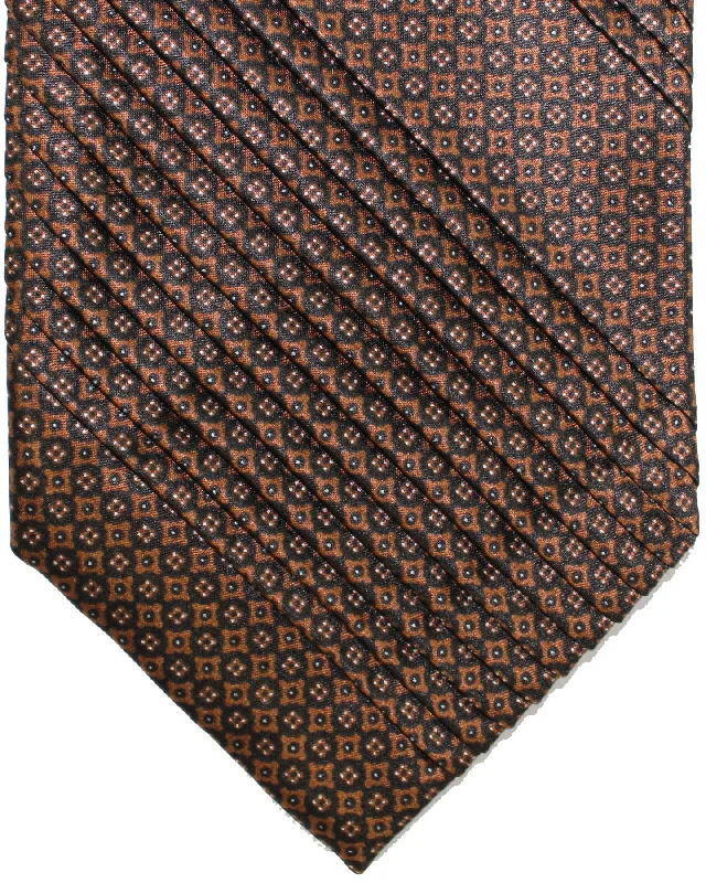 Men's tie with rich textures for holiday wear-Stefano Ricci Tie Dark Brown Geometric - Pleated Silk SALE