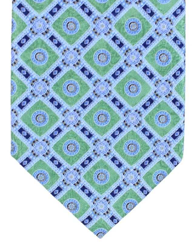 Men's tie with luxurious silk for a smooth finish-Stefano Ricci Tie Green Blue Medallions Design SALE