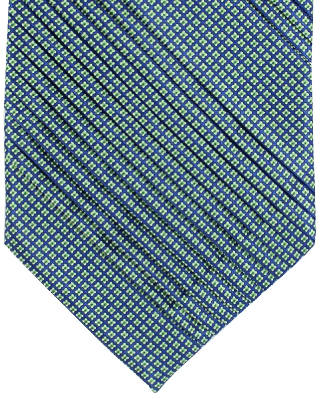 Elegant men's tie for corporate meetings-Stefano Ricci Tie Navy Green Geometric Design - Pleated Silk SALE