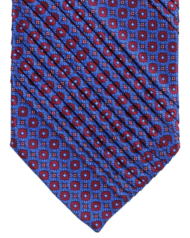 Men's tie with intricate jacquard design-Stefano Ricci Tie Lapis Blue Burgundy Geometric - Pleated Silk