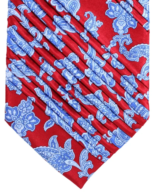 Unique men's tie for anniversary parties-Stefano Ricci Tie Red Blue Paisley - Pleated Silk