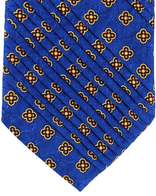 Best men's tie for elegant dinner parties-Stefano Ricci Tie Royal Blue Orange Geometric Design - Pleated Silk SALE