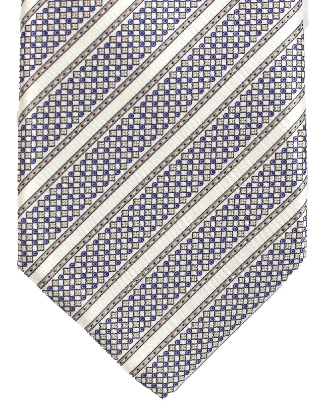 Men's tie for formal gatherings with floral designs-Stefano Ricci Tie Silver Taupe Gray Stripes