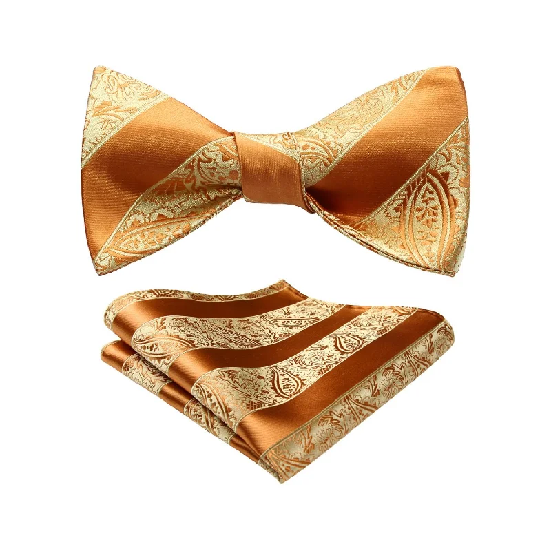 Men's tie with a trendy color palette for casual wear-Stripe Bow Tie & Pocket Square - GOLDEN