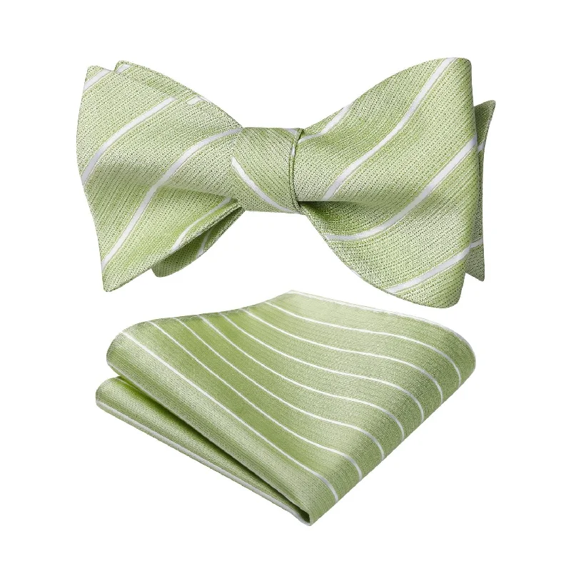 Classic silk tie for men's formal events-Stripe Bow Tie & Pocket Square - OLIVE GREEN