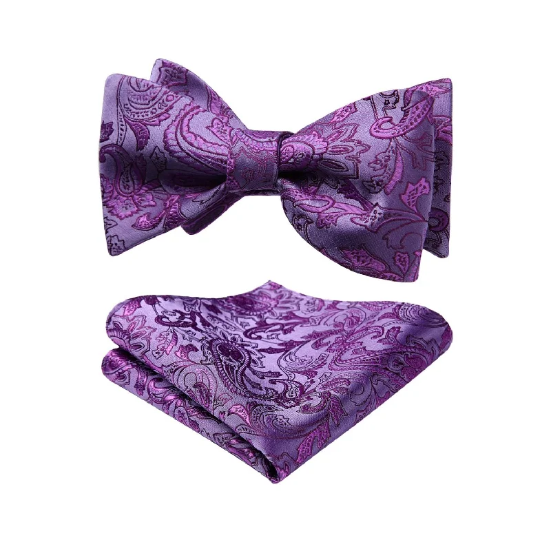 Luxury silk tie for business professionals-Stripe Bow Tie & Pocket Square - PURPLE-2