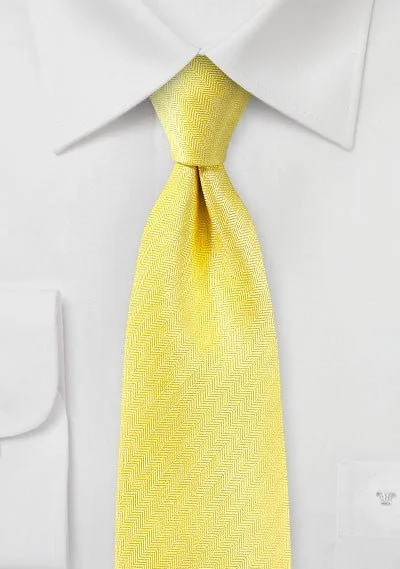 Classic men's tie with subtle design-Sun Yellow Herringbone Necktie