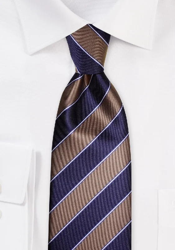 Men's tie with luxurious satin sheen-Tan and Navy Repp&Regimental Striped Necktie