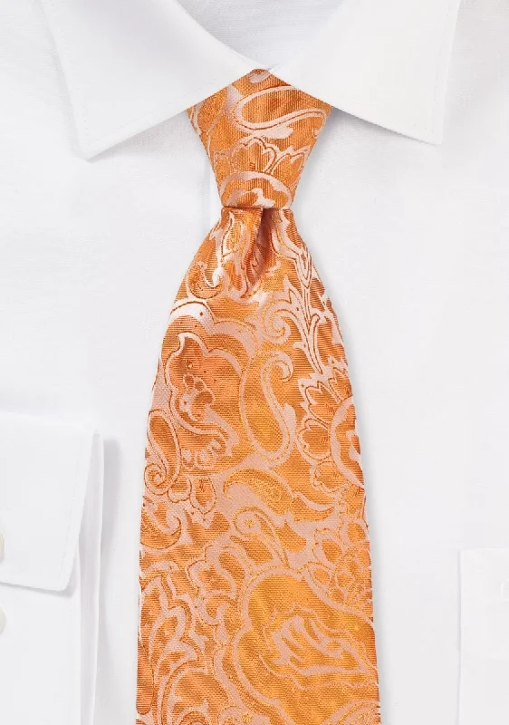 Men's tie with a luxurious velvet texture for special events-Tangelo Floral Paisley Necktie