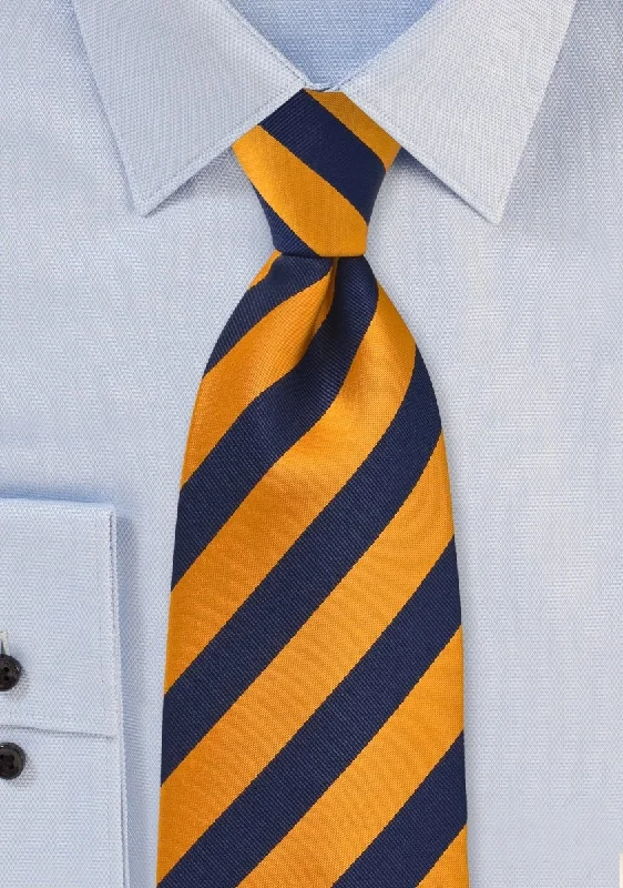 Luxury men's tie for holiday celebrations-Tangerine and Navy Repp&Regimental Striped Necktie